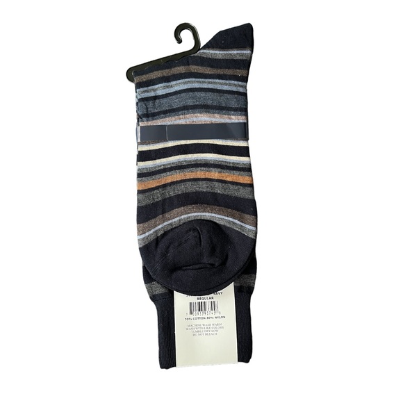 Men’s Punto Italian Fine Egyptian Cotton Socks Navy Stripe - Picture 2 of 4